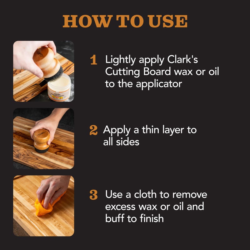 CLARK'S Food Grade Mineral Oil & Wax Applicator for Round Wood Cutting Board, Butcher Blocks, Bamboo, and Utensils â€“ USA Maple Construction - Image 5